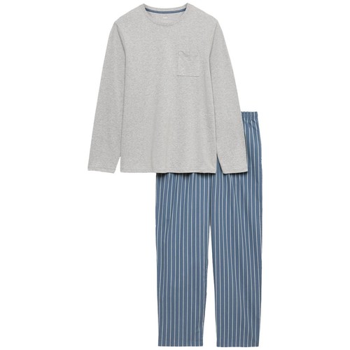 M&S Pure Cotton Striped Pyjama Set, XXL, Blue Mix