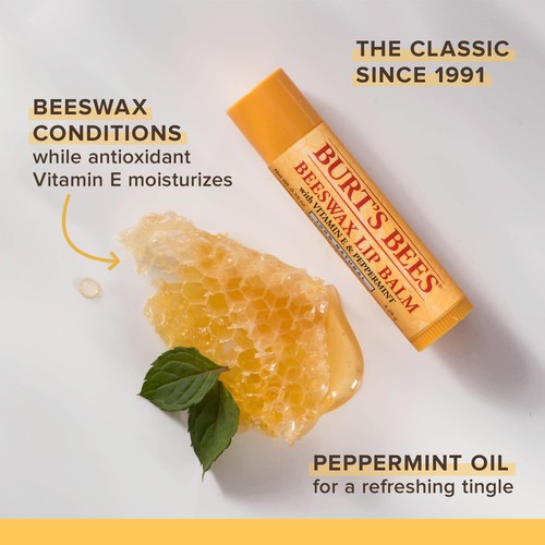 Burt's Bees 100% Natural Moisturising Lip Balm, Original Beeswax & Honey