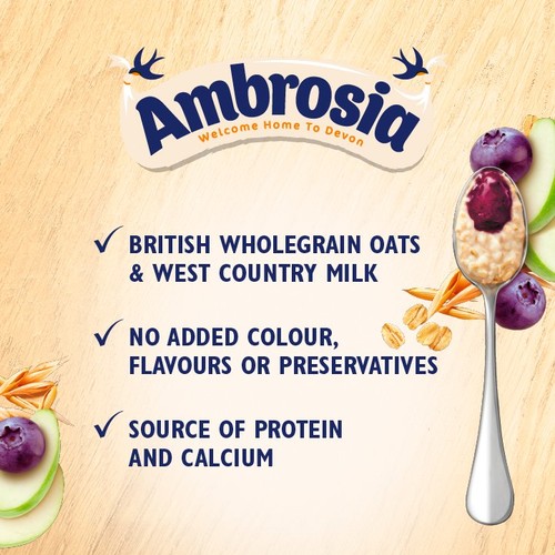 Ambrosia Ready to Eat Porridge Oat Cereal Pot Apple & Blueberry Layer