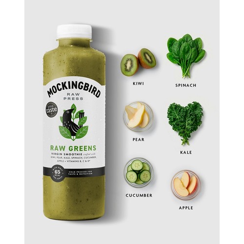 Mockingbird Raw Greens Smoothie, Kiwi, Spinach, Pear, Banana