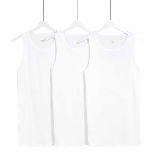 M&S Mens Essential Cotton Sleeveless Vests, XXL, White