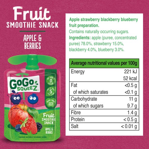 GoGo squeeZ Fruit Smoothie Snack Apple Berries