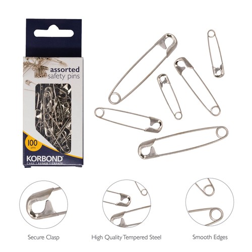 Korbond 100 Pack Assorted Safety Pins