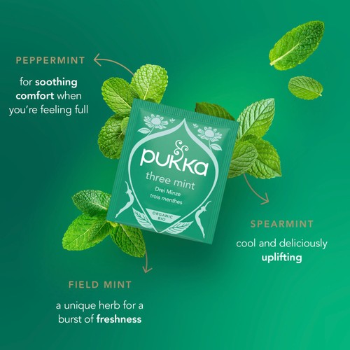 Pukka Organic Three Mint Tea With Peppermint x20Compostable Herbal Tea Bags
