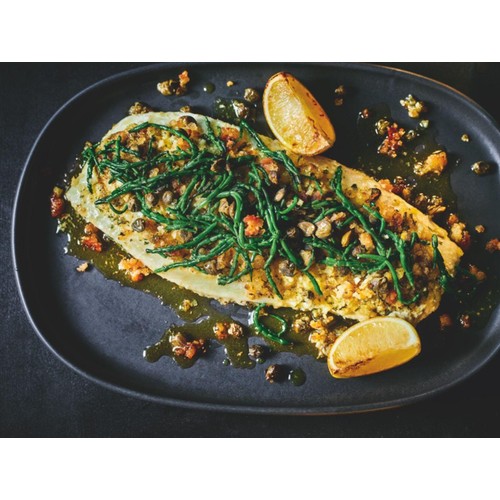 M&S Collection Halibut with Caper Brown Butter & Samphire