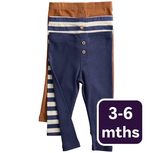 M&S Boys Pure Cotton Striped Leggings, 3-6 M, Blue Mix