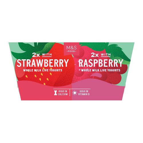M&S 2 x Strawberry & 2 x Raspberry Whole Milk Yogurts