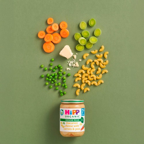 HiPP Organic Macaroni Cheese with Carrots & Peas Baby Food Jar 7+ Months