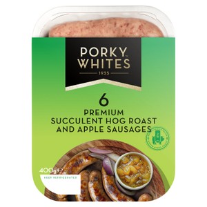 Porky Whites 6 Succulent Hog Roast and Apple Sausages