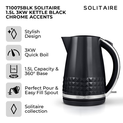 Tower Solitaire 1.5L 3KW Kettle Black