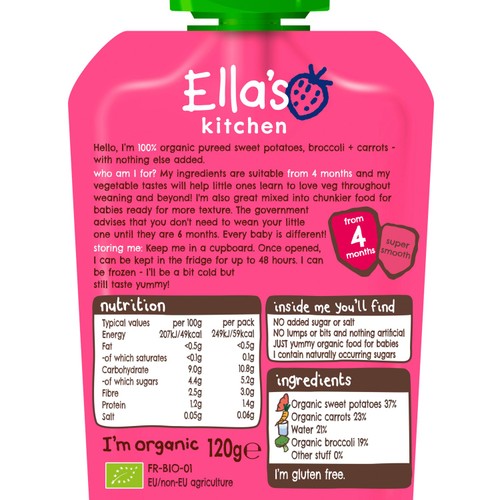 Ella's Kitchen Sweet Potatoes, Broccoli & Carrots Baby Food Pouch 4+ Months