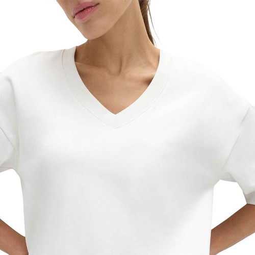 M&S Womens Pure Cotton Heavyweight V-Neck Top, Size 10, Soft White