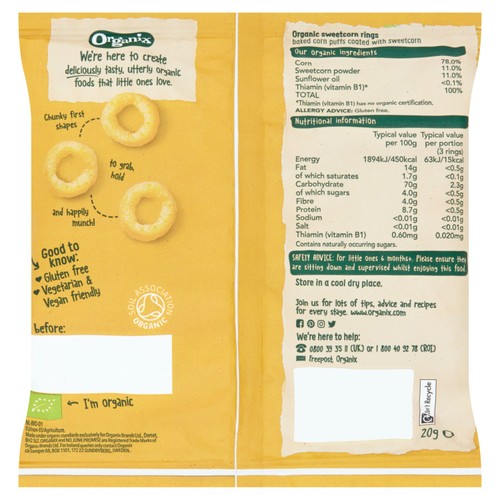 Organix Melty Organic Sweetcorn Rings Baby Puffs 6 months+