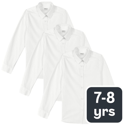 M&S Girls' Slim Fit Easy to Iron Blouses, Size 7-8 Years, White