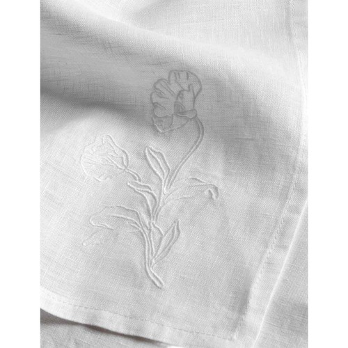 M&S Pure Linen Embroidered Napkins, Ecru