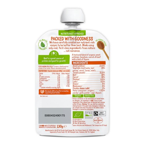 Piccolo Organic Sweet Potato & Beef Meatball Pouch, 7 mths+