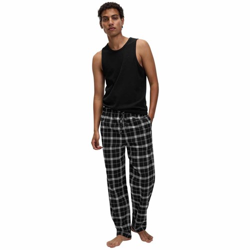 M&S Mens Brushed Cotton Checked Pyjama Bottoms, XXL, Black