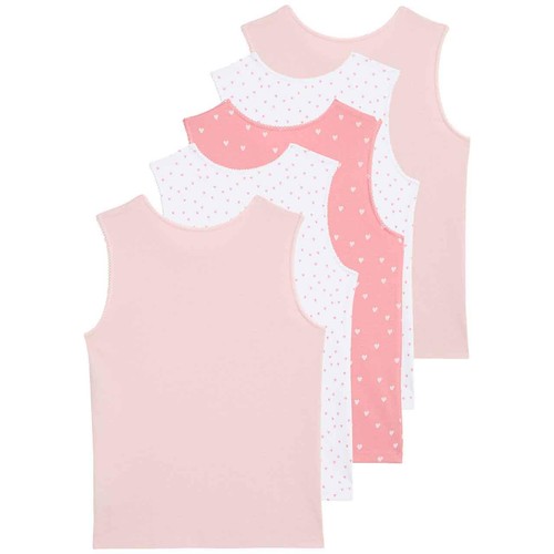 M&S Girls Pure Cotton Heart Print Vests, 5-6 Years, Pink Mix