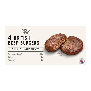 M&S Only 3 Ingredients Beef Burgers Frozen