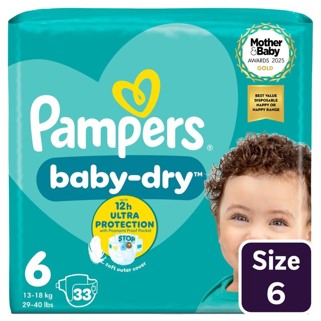 Pampers Baby-Dry Nappies Size 6 13-18kg Overnight Comfort Essential Pack