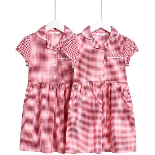 M&S Girls Cotton Rich School Dresses, 2 Pack, 9-10 Years, Red Mix