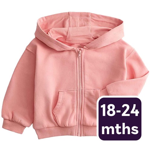 M&S Girls Cotton Rich Pink Zip Hoodie, 18-24 Months, Pink