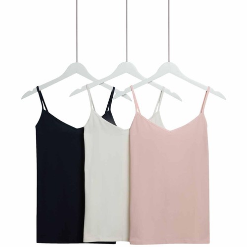 M&S Womens Cotton Rich Strappy Vests, 18, Navy