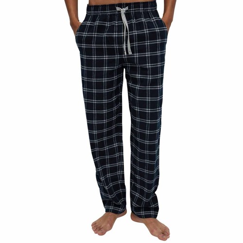 M&S Mens Pure Cotton Checked Pyjama Bottoms, XL, Navy