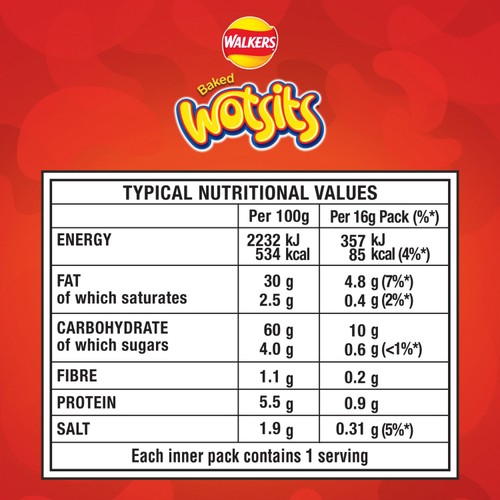 Walkers Wotsits Sweet & Spicy Multipack Snacks 6x16g