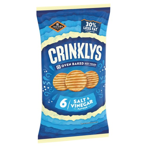 Jacobs Crinklys Salt & Vinegar 30% Less Fat Baked Snacks Multipack