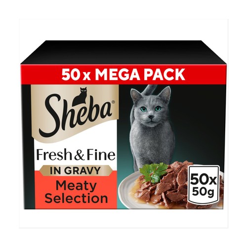Sheba Fresh & Fine Wet Cat Food Pouches Meaty Pieces in Gravy