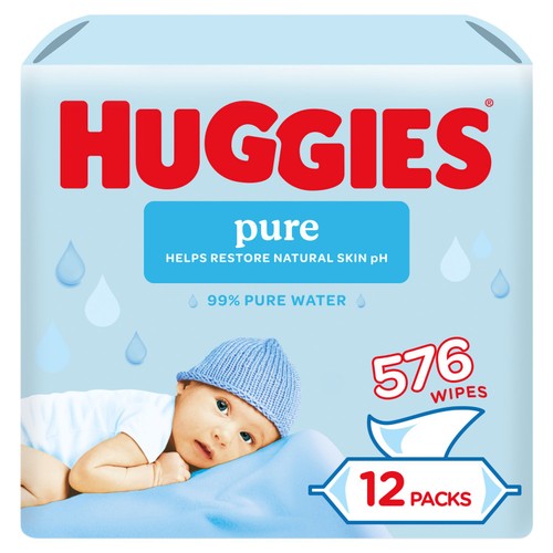Huggies Pure Baby Wipes Plastic Free 12 Pack