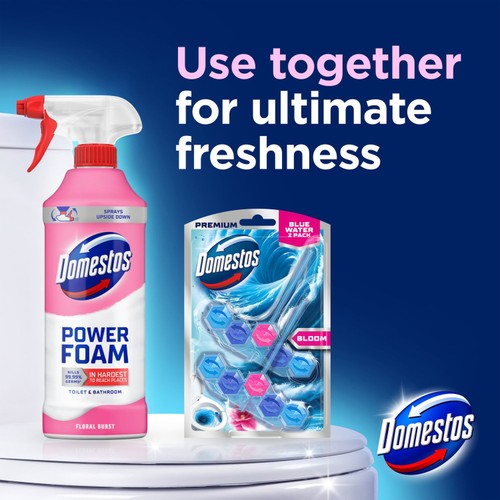 Domestos Power 5 Blue Water Toilet Rim Block Magnolia