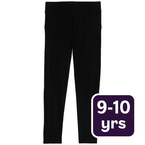 M&S Girls Cotton Rich Leggings, 9-10 Years, Black