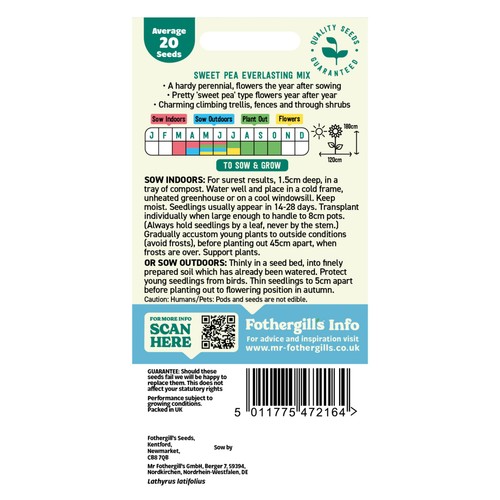Mr Fothergills Seeds Sweet Pea Perennial Everlasting Mix