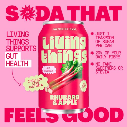 Living Things Rhubarb & Apple Biotic Soda