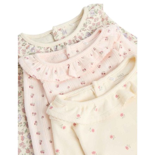 M&S Floral Long Sleeve Bodysuits, 2-3 Years, Pink