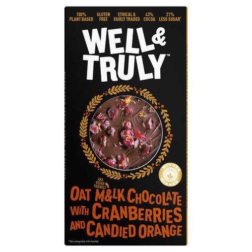 Well&Truly Cranberries and Candied Orange Oat Milk Chocolate