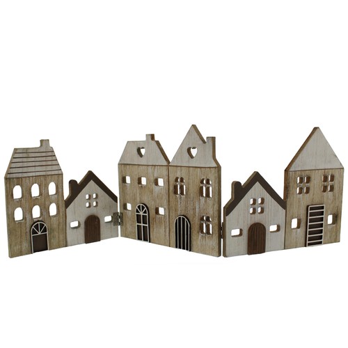 Natural & White Wooden Hinged Houses Table Decoration 45cm