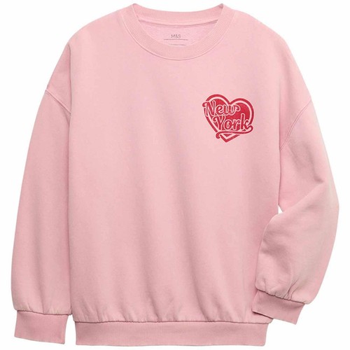 M&S Girls Rich New York Heart Sweatshirt, 11-12 Years, Pink