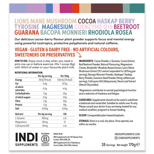 INDI Mind Cocoa and Berry Flavour Brain Powder