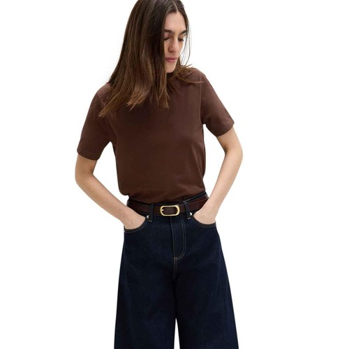 M&S Womens Pure Cotton Everyday Fit T-Shirt, 12, Dark Chocolate