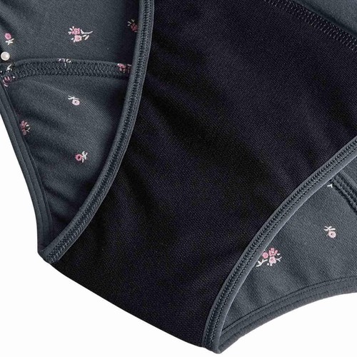 M&S Floral Cotton High Leg Knickers, Size 6, Carbon
