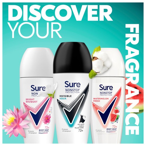 Sure Women 72hr Nonstop Antiperspirant Deodorant Roll On Invisible Aqua