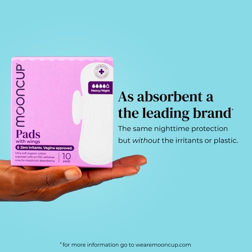 Mooncup Pads with Wings Heavy Night, Zero Irritants, Vagina Approved