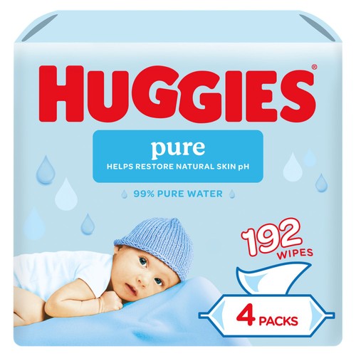 Huggies Pure Baby Wipes Quad Pack