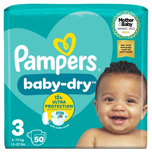 Pampers Baby-Dry Nappies, Size 3 (6-10kg) Essential Pack