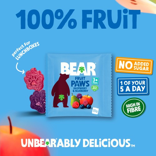 BEAR Raspberry & Blueberry Fruit Paws Kids Snack Multipack