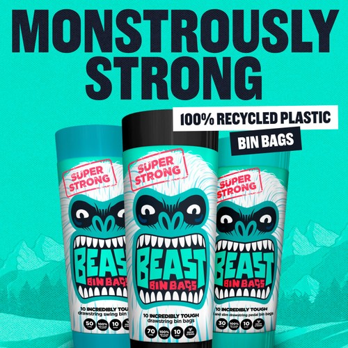 BEAST Incredibly Tough Drawstring Bin Bags 70L