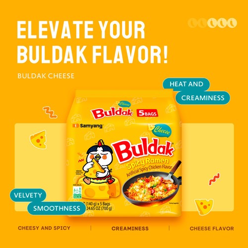 Buldak Hot Chicken Ramen Cheese Flavour Instant Noodles Multipack
